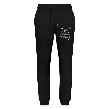 Große Schwester 2026 Herzdruck - Stanley/Stella Unisex Bio Jogginghose Mover  - Schwarz - Vorne - Marisol (170cm) & Nik (191cm)
