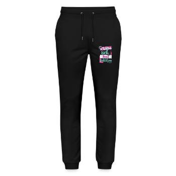 S'lebe isch koi Schlotzer - Stanley/Stella Unisex Bio Jogginghose Mover  - Schwarz - Vorne - Marisol (170cm) & Nik (191cm)