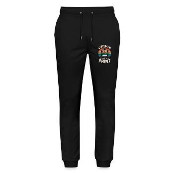  Keep Calm Let It Print 3D Drucker Spruch Retro - Stanley/Stella Unisex Bio Jogginghose Mover  - Schwarz - Vorne - Marisol (170cm) & Nik (191cm)