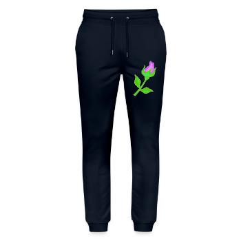 Rose in a purple shade - Stanley/Stella Mover Unisex Organic Jogging Trousers - navy - Front - Marisol (170cm) & Nik (191cm)