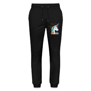 Einhorn Olivia Regenbogen  - Stanley/Stella Unisex Bio Jogginghose Mover  - Schwarz - Vorne - Marisol (170cm) & Nik (191cm)