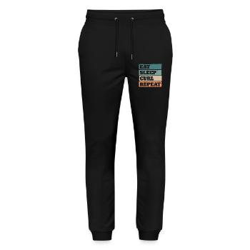 Eat Sleep Curl Repeat Retro Vintage Sport Look - Stanley/Stella Mover Unisex Organic Jogging Trousers - black - Front - Marisol (170cm) & Nik (191cm)