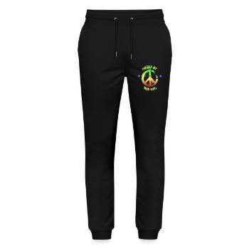Frieden ist mein Weg Regenbogenschrift - Stanley/Stella Unisex Bio Jogginghose Mover  - Schwarz - Vorne - Marisol (170cm) & Nik (191cm)