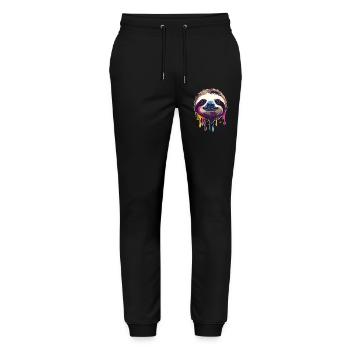 Illustration de goutte couleur néon paresseux - Pantalon de jogging bio MOVER Stanley/Stella unisexe - noir - Devant - Marisol (170cm) & Nik (191cm)