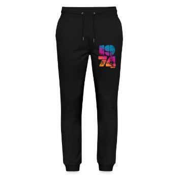 1974 Vintage Vintage Birthday Gift - Stanley/Stella Mover Unisex Organic Jogging Trousers - black - Front - Marisol (170cm) & Nik (191cm)