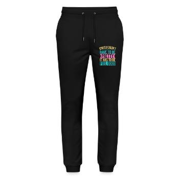 Le yoga : étirement, ça n’a pas besoin d’être assez drôle, le yoga - Pantalon de jogging bio MOVER Stanley/Stella unisexe - noir - Devant - Marisol (170cm) & Nik (191cm)