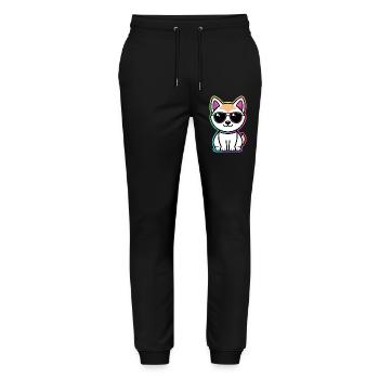 Cat Neon Rainbow Glasses - Stanley/Stella Mover Unisex Organic Jogging Trousers - black - Front - Marisol (170cm) & Nik (191cm)
