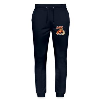 Retro Pin-Up: First I drink the coffee - Stanley/Stella Unisex Bio Jogginghose Mover  - Navy - Vorne - Marisol (170cm) & Nik (191cm)