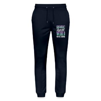 Generation Z Lookout World - Stanley/Stella Mover Unisex Organic Jogging Trousers - navy - Front - Marisol (170cm) & Nik (191cm)