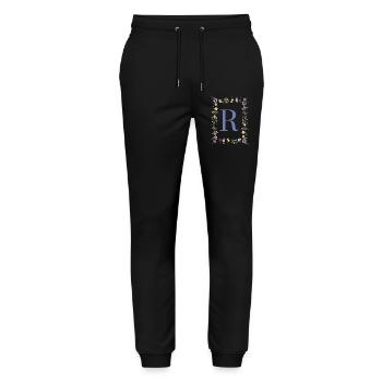 Floral Initialen "R", Buchstaben Monogramm - Stanley/Stella Unisex Bio Jogginghose Mover  - Schwarz - Vorne - Marisol (170cm) & Nik (191cm)