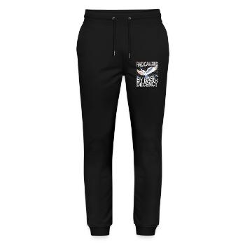 Radicalized by Basic Decency Statement Art - Stanley/Stella Mover Unisex Organic Jogging Trousers - black - Front - Marisol (170cm) & Nik (191cm)