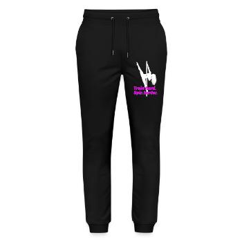 Pole Dance Silhouette – Train Hard Spin Harder - Stanley/Stella Unisex Bio Jogginghose Mover  - Schwarz - Vorne - Marisol (170cm) & Nik (191cm)