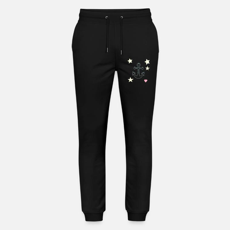 Anker-Handzeichnung mit Sternen Herz - Stanley/Stella Unisex Bio Jogginghose Mover  - Schwarz