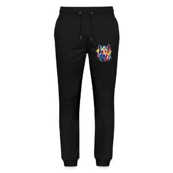 Hund Deutscher Schäferhund Bunte Spritzkunst - Stanley/Stella Unisex Bio Jogginghose Mover  - Schwarz - Vorne - Marisol (170cm) & Nik (191cm)