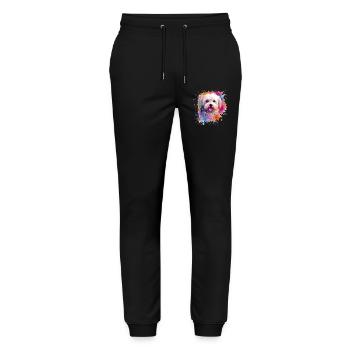 Bunte Malteserhunde-Splash-Art - Stanley/Stella Unisex Bio Jogginghose Mover  - Schwarz - Vorne - Marisol (170cm) & Nik (191cm)