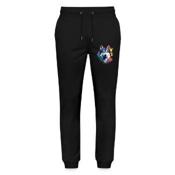 Dog Husky Bunte Spritzkunst - Stanley/Stella Unisex Bio Jogginghose Mover  - Schwarz - Vorne - Marisol (170cm) & Nik (191cm)