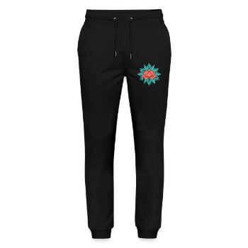 Lotus corail aux feuilles sarcelle - Pantalon de jogging bio MOVER Stanley/Stella unisexe - noir - Devant - Marisol (170cm) & Nik (191cm)