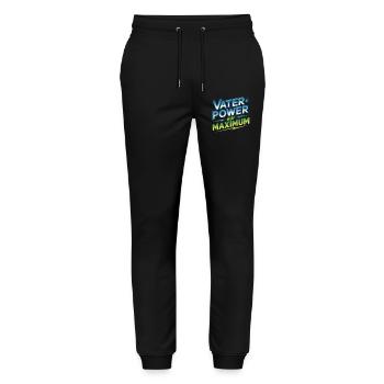 Father Power On Maximum Fathers Dad Kids Gift - Stanley/Stella Mover Unisex Organic Jogging Trousers - black - Front - Marisol (170cm) & Nik (191cm)