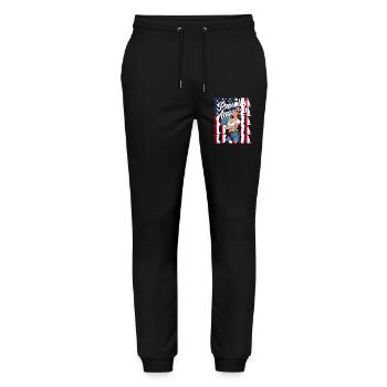 Proudly American im Retro-Look - Stanley/Stella Unisex Bio Jogginghose Mover  - Schwarz - Vorne - Marisol (170cm) & Nik (191cm)