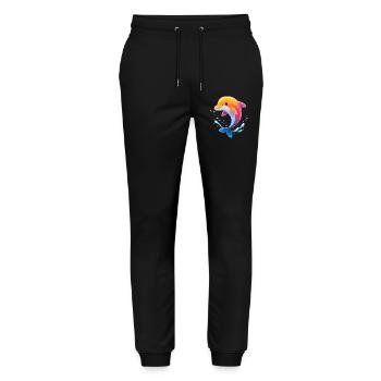 Farbiger Delfin Spritz - Stanley/Stella Unisex Bio Jogginghose Mover  - Schwarz - Vorne - Marisol (170cm) & Nik (191cm)