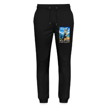 Tricat: Katze im Triathlon Outfit - Stanley/Stella Unisex Bio Jogginghose Mover  - Schwarz - Vorne - Marisol (170cm) & Nik (191cm)