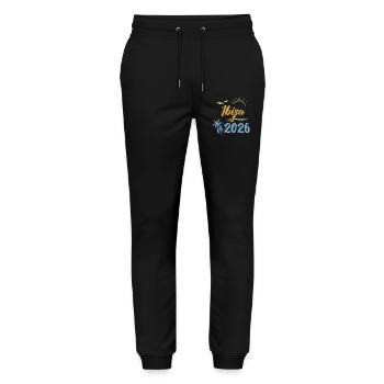 Ibiza 2026 - Stanley/Stella Unisex Bio Jogginghose Mover  - Schwarz - Vorne - Marisol (170cm) & Nik (191cm)