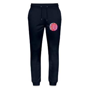 Neon Hot Retro Lettering - Stanley/Stella Mover Unisex Organic Jogging Trousers - navy - Front - Marisol (170cm) & Nik (191cm)