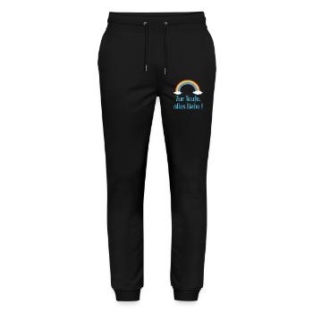 Baby Taufe Glückwünsche - Stanley/Stella Unisex Bio Jogginghose Mover  - Schwarz - Vorne - Marisol (170cm) & Nik (191cm)