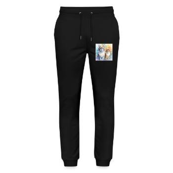 Watercolor Duo Cats Portrait - Stanley/Stella Mover Unisex Organic Jogging Trousers - black - Front - Marisol (170cm) & Nik (191cm)
