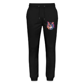 Colorful Splash Art American Bobtail Cat Face - Stanley/Stella Mover Unisex Organic Jogging Trousers - black - Front - Marisol (170cm) & Nik (191cm)