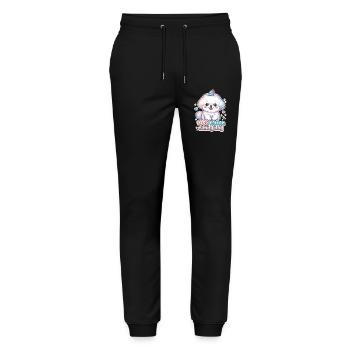 Chien à barbe à papa - mignon Bichon Frisé design - Pantalon de jogging bio MOVER Stanley/Stella unisexe - noir - Devant - Marisol (170cm) & Nik (191cm)