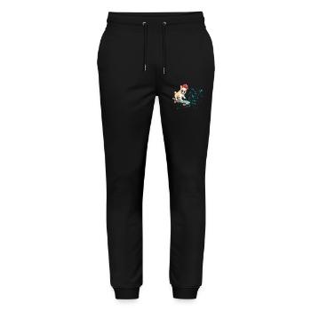Skateboard Bulldog mit Cap - Stanley/Stella Unisex Bio Jogginghose Mover  - Schwarz - Vorne - Marisol (170cm) & Nik (191cm)