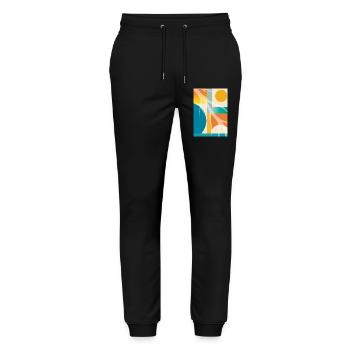Abstrakte Geometrie mit organischen Formen Retro  - Stanley/Stella Unisex Bio Jogginghose Mover  - Schwarz - Vorne - Marisol (170cm) & Nik (191cm)
