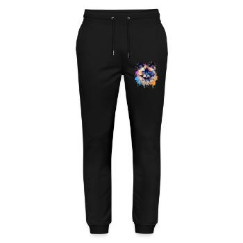 Art coloré sur le visage de chat Birman avec éclaboussures - Pantalon de jogging bio MOVER Stanley/Stella unisexe - noir - Devant - Marisol (170cm) & Nik (191cm)