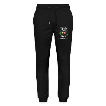 Bin da Eskaliert Flamingo Party - Stanley/Stella Unisex Bio Jogginghose Mover  - Schwarz - Vorne - Marisol (170cm) & Nik (191cm)