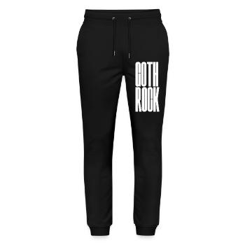 Art typographique vertical du goth rock - Pantalon de jogging bio MOVER Stanley/Stella unisexe - noir - Devant - Marisol (170cm) & Nik (191cm)