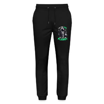 Ich bin zu cool für nur einen Planeten - Stanley/Stella Unisex Bio Jogginghose Mover  - Schwarz - Vorne - Marisol (170cm) & Nik (191cm)