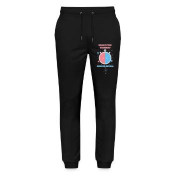 Geschlechterenthüllung: Wer ist der Gewinner der Babyparty - Stanley/Stella Unisex Bio Jogginghose Mover  - Schwarz - Vorne - Marisol (170cm) & Nik (191cm)