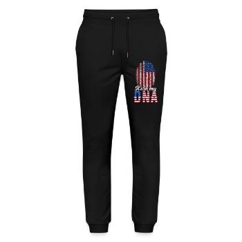It's In My DNA American Fingerprint USA Flag - Stanley/Stella Mover Unisex Organic Jogging Trousers - black - Front - Marisol (170cm) & Nik (191cm)