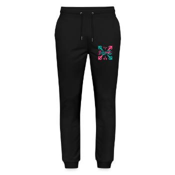 Fotografie Neon Pink Blau Grafik - Stanley/Stella Unisex Bio Jogginghose Mover  - Schwarz - Vorne - Marisol (170cm) & Nik (191cm)