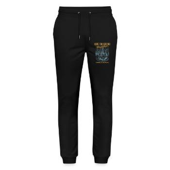 Frühstück hier für das zweite Frühstück lustiger Brunch - Stanley/Stella Unisex Bio Jogginghose Mover  - Schwarz - Vorne - Marisol (170cm) & Nik (191cm)