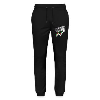 Je préférerais être dans le trading | Trader en actions crypto - Pantalon de jogging bio MOVER Stanley/Stella unisexe - noir - Devant - Marisol (170cm) & Nik (191cm)