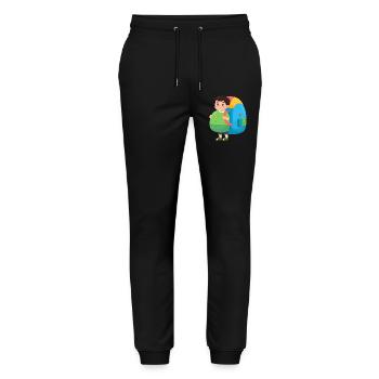 Einschulung: Junge mit übergroßem Schulranzen – Ki - Stanley/Stella Unisex Bio Jogginghose Mover  - Schwarz - Vorne - Marisol (170cm) & Nik (191cm)