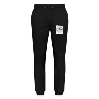 Foto Nordsee Möwe Wattvogel mit Schrift  - Stanley/Stella Unisex Bio Jogginghose Mover  - Schwarz - Vorne - Marisol (170cm) & Nik (191cm)