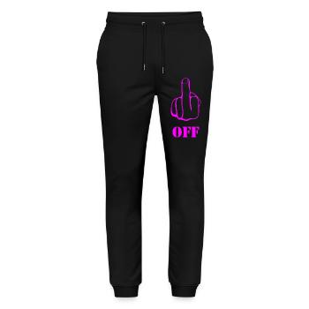 Pink Middlefinger Off. Fuck Off - Stanley/Stella Unisex Bio Jogginghose Mover  - Schwarz - Vorne - Marisol (170cm) & Nik (191cm)