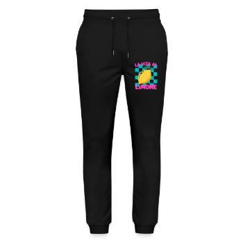 La Vita al Limone – Zitrus Retro Motiv - Stanley/Stella Unisex Bio Jogginghose Mover  - Schwarz - Vorne - Marisol (170cm) & Nik (191cm)