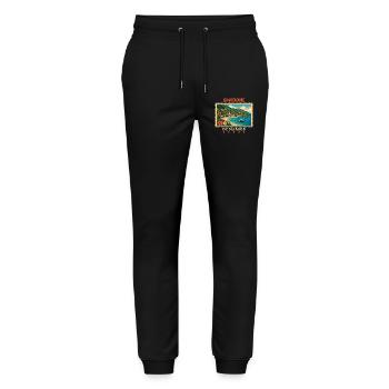 Guadeloupe Deshaies Vintage Travel Brand - Stanley/Stella Mover Unisex Organic Jogging Trousers - black - Front - Marisol (170cm) & Nik (191cm)