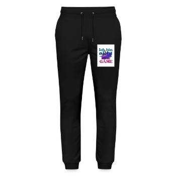 Ich bin im GAME – bunter Spruch - Stanley/Stella Unisex Bio Jogginghose Mover  - Schwarz - Vorne - Marisol (170cm) & Nik (191cm)