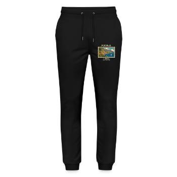 Marque de voyage vintage du Portugal Funchal - Pantalon de jogging bio MOVER Stanley/Stella unisexe - noir - Devant - Marisol (170cm) & Nik (191cm)