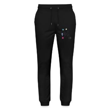 Handzeichen mit Kreuz, Sternen und Mond - Stanley/Stella Unisex Bio Jogginghose Mover  - Schwarz - Vorne - Marisol (170cm) & Nik (191cm)
